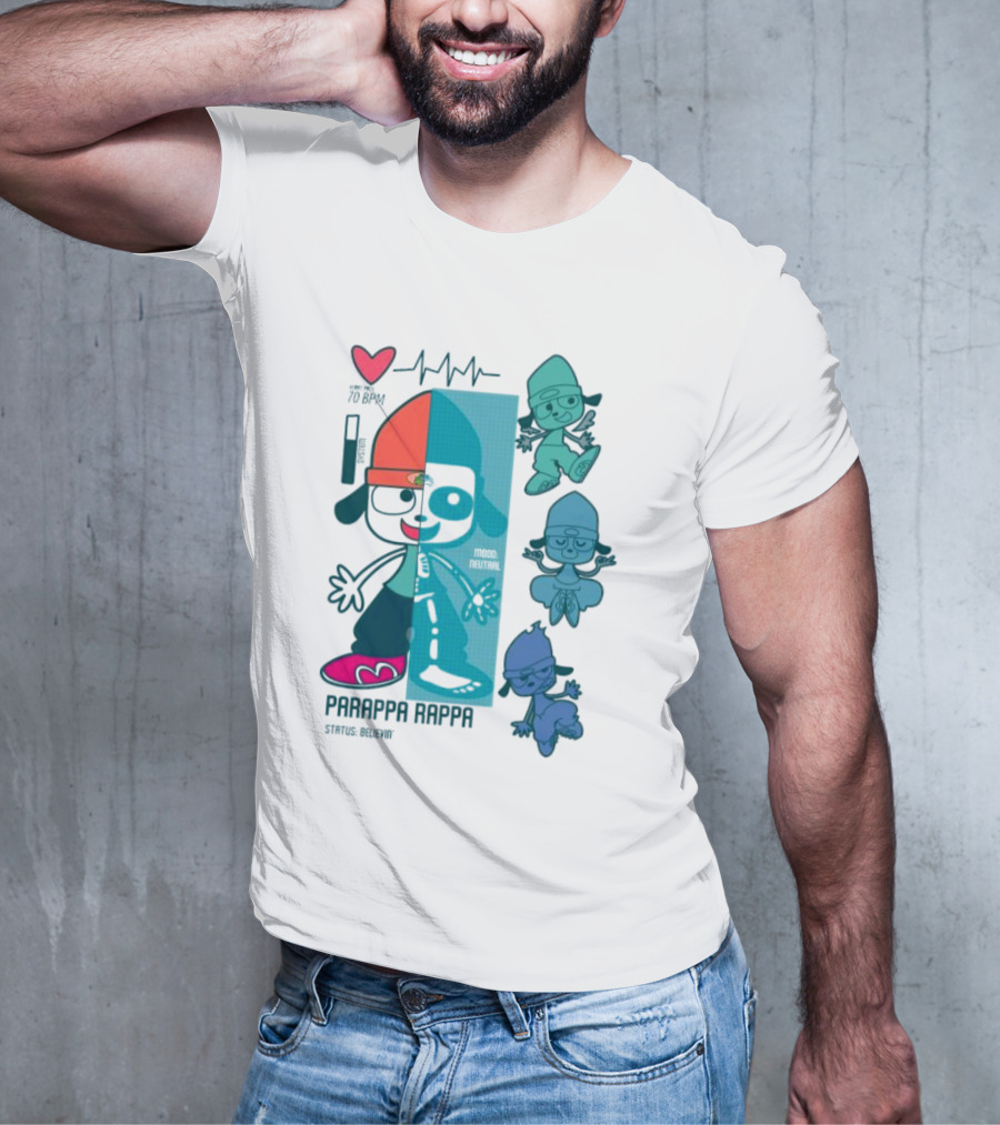 Parappa Rappa X-Ray Mood Neutral Status Believin Retro Video Game Character Graphics T-Shirt