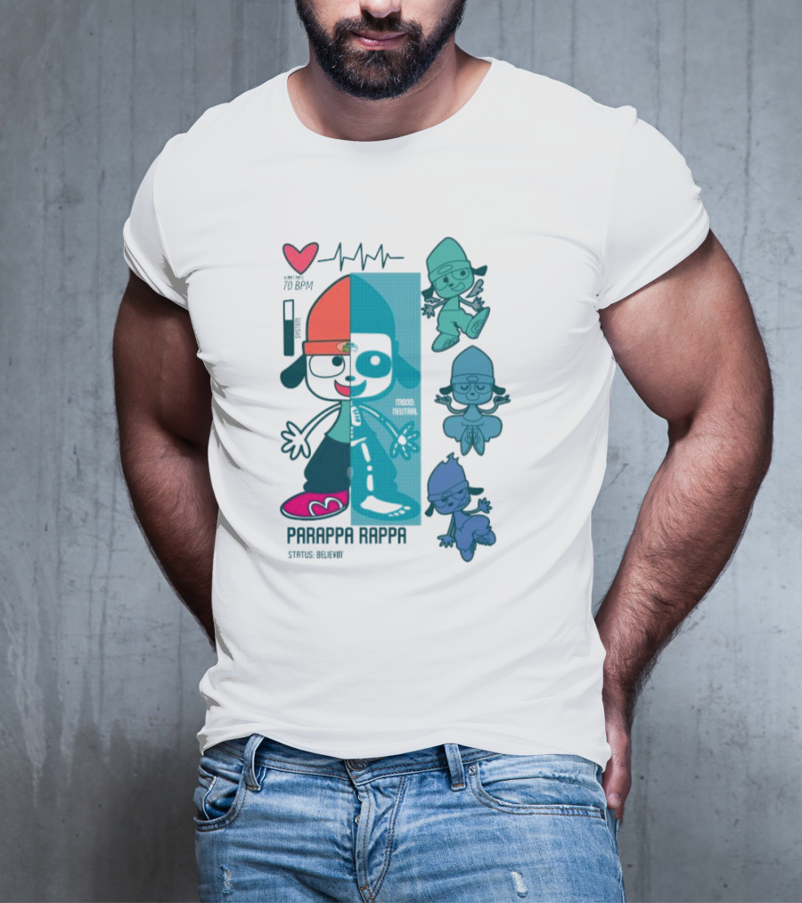 Parappa Rappa X-Ray Mood Neutral Status Believin Retro Video Game Character Graphics T-Shirt