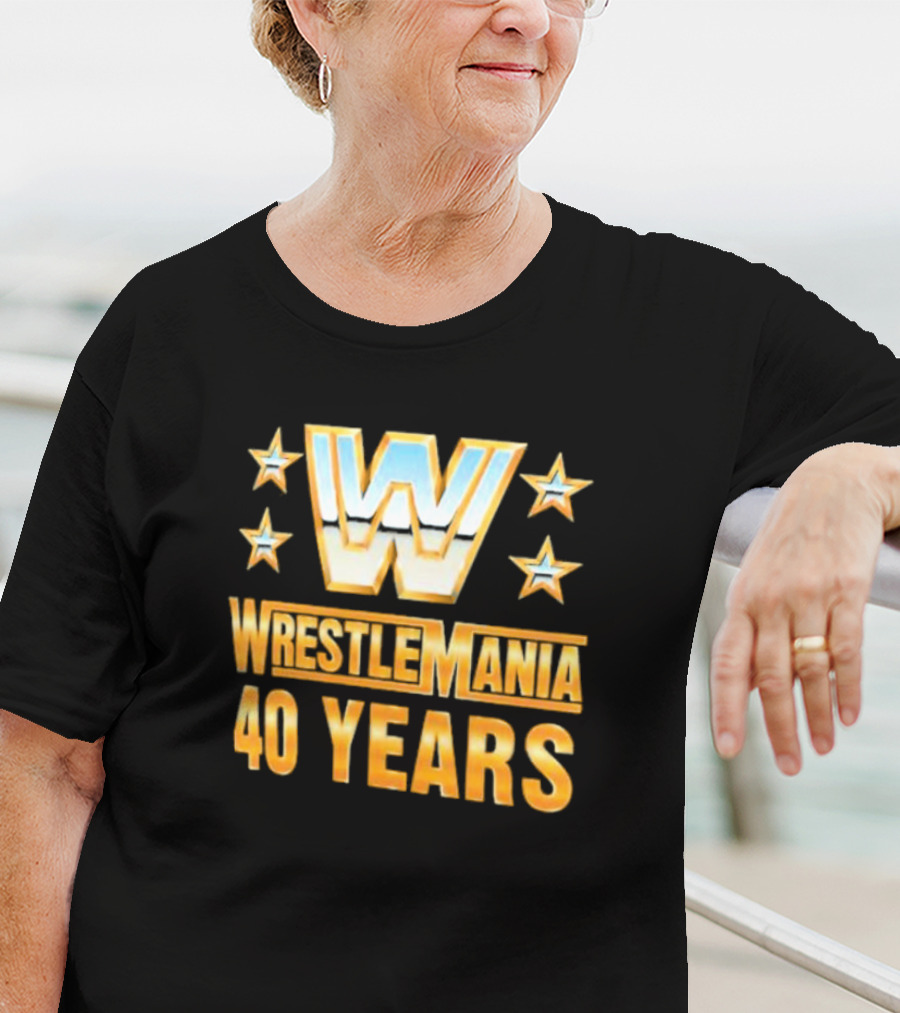 Wrestlemania 40 Years Retro Logo With Stars T-Shirt
