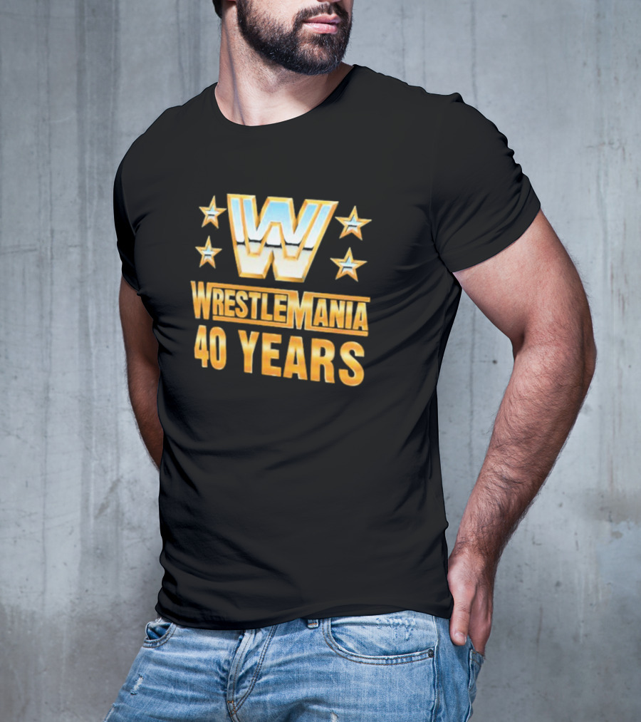 Wrestlemania 40 Years Retro Logo With Stars T-Shirt