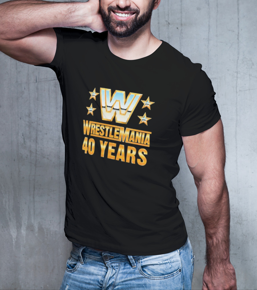 Wrestlemania 40 Years Retro Logo With Stars T-Shirt