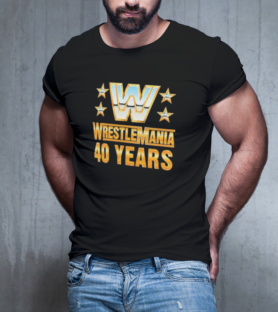Wrestlemania 40 Years Retro Logo With Stars T-Shirt