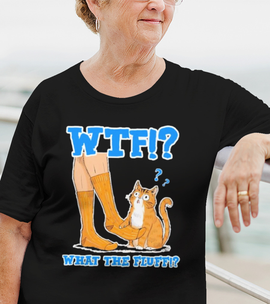 WTF What The Fluff Funny Cat Meme Confused Cat With Socks T-Shirt