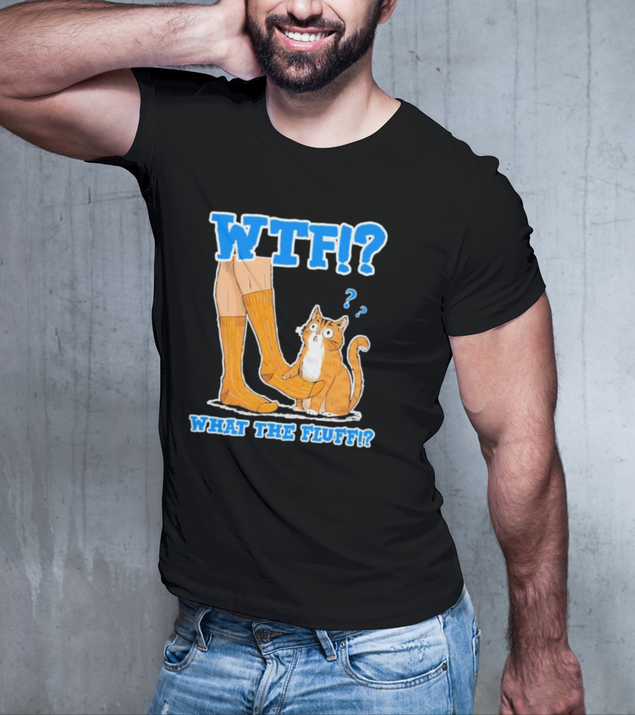 WTF What The Fluff Funny Cat Meme Confused Cat With Socks T-Shirt