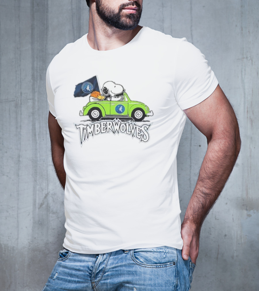 Minnesota Timberwolves Snoopy Forever Fan Driving Car With Timberwolves Flag T-Shirt