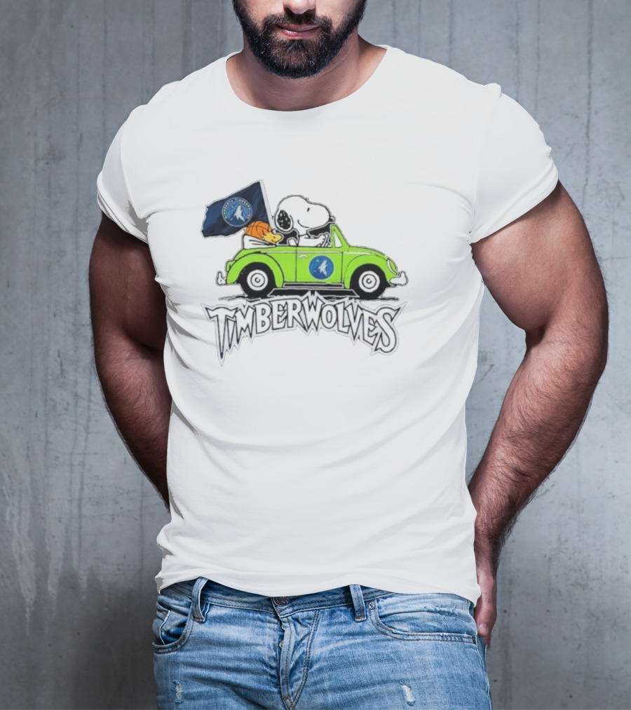 Minnesota Timberwolves Snoopy Forever Fan Driving Car With Timberwolves Flag T-Shirt