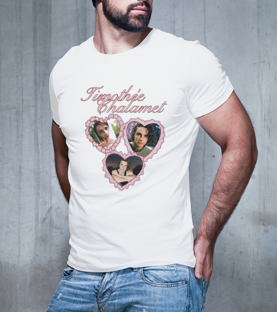 Timothée Chalamet Pink Heart Collage T-Shirt