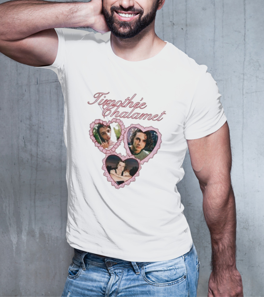 Timothée Chalamet Pink Heart Collage T-Shirt