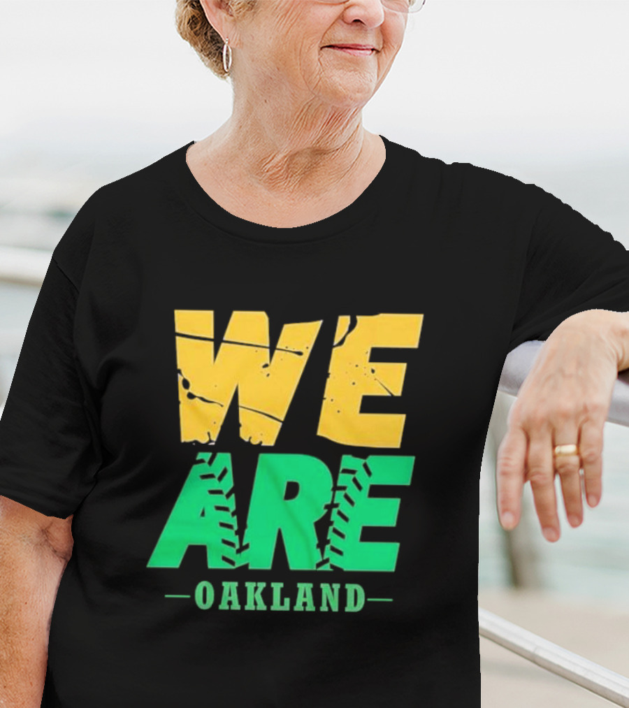 WE ARE OAKLAND Yellow Green Text Baseball Seam T-Shirt