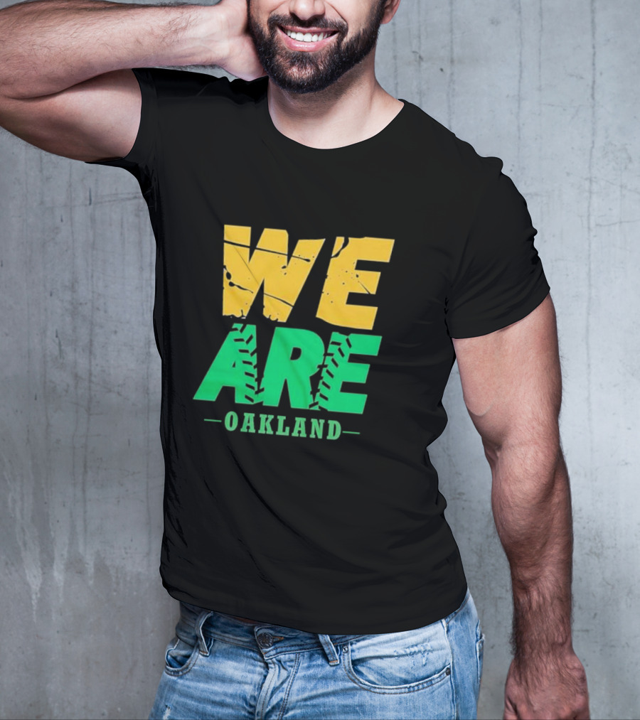 WE ARE OAKLAND Yellow Green Text Baseball Seam T-Shirt