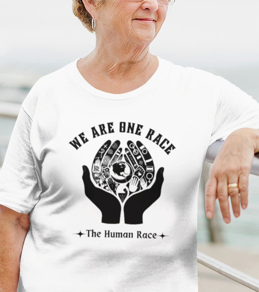 We Are One Race The Human Race Hands With Symbols And Earth T-Shirt