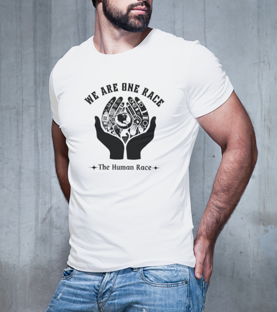 We Are One Race The Human Race Hands With Symbols And Earth T-Shirt