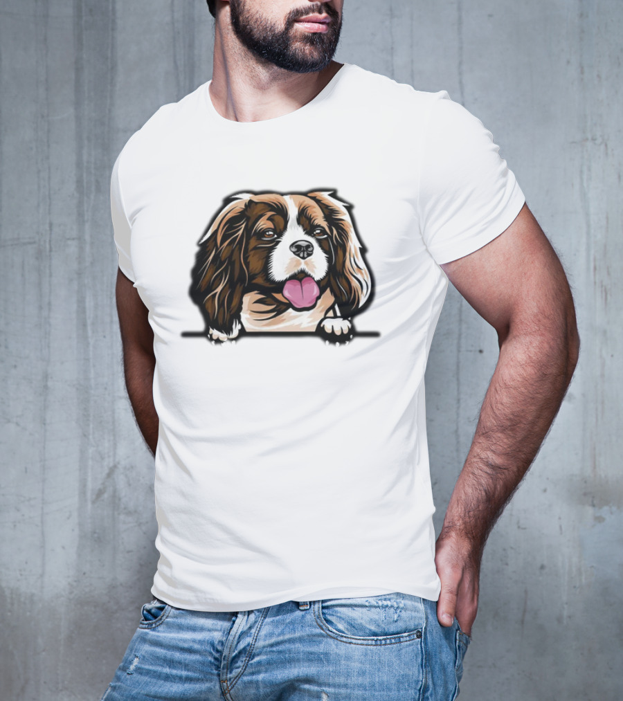Animal Dog Cavalier King Charles Spaniel Peeking 6yhkma Color T-Shirt