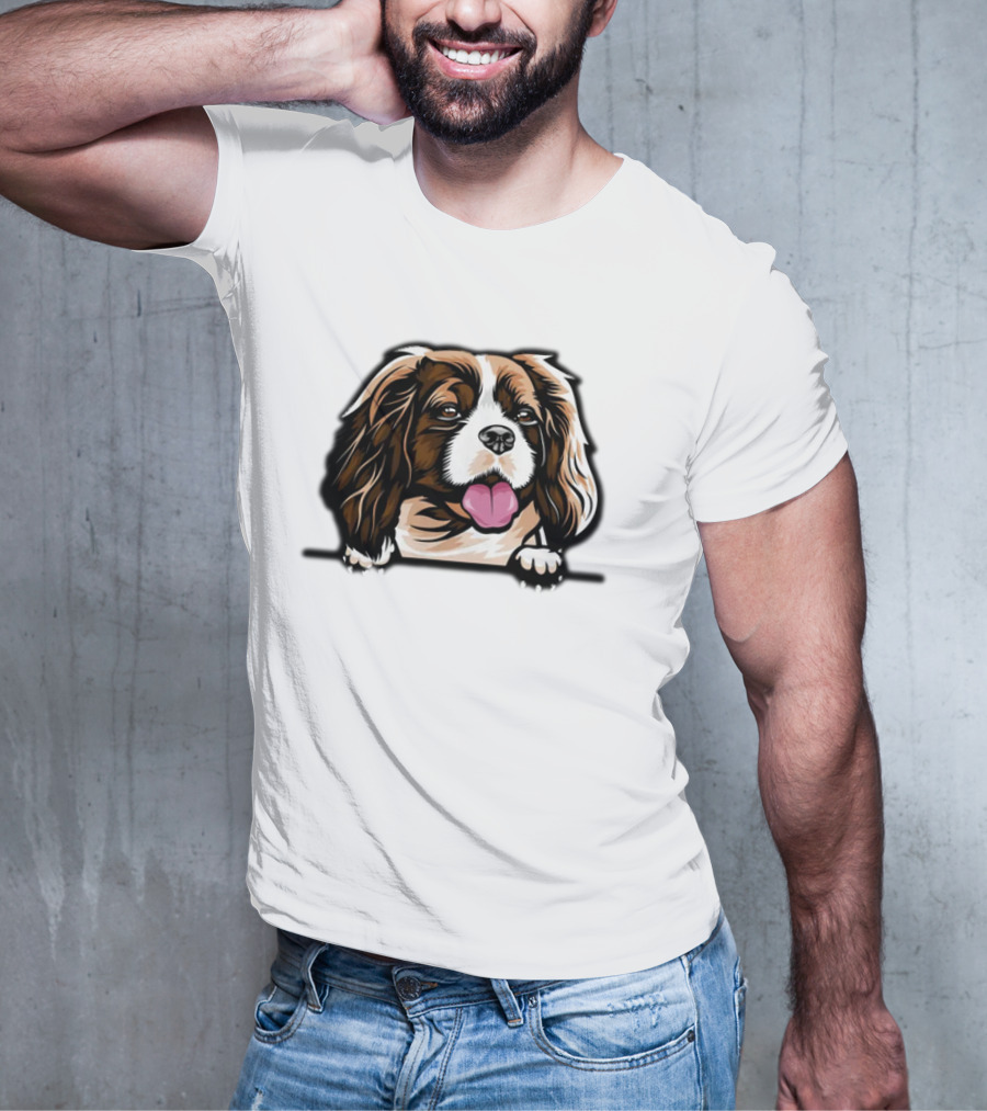 Animal Dog Cavalier King Charles Spaniel Peeking 6yhkma Color T-Shirt