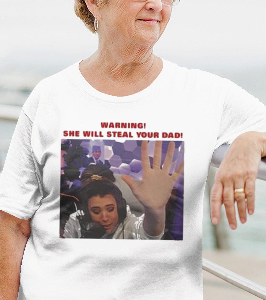 Warning She Will Steal Your Dad Raised Hand Microphone Scene T-Shirt