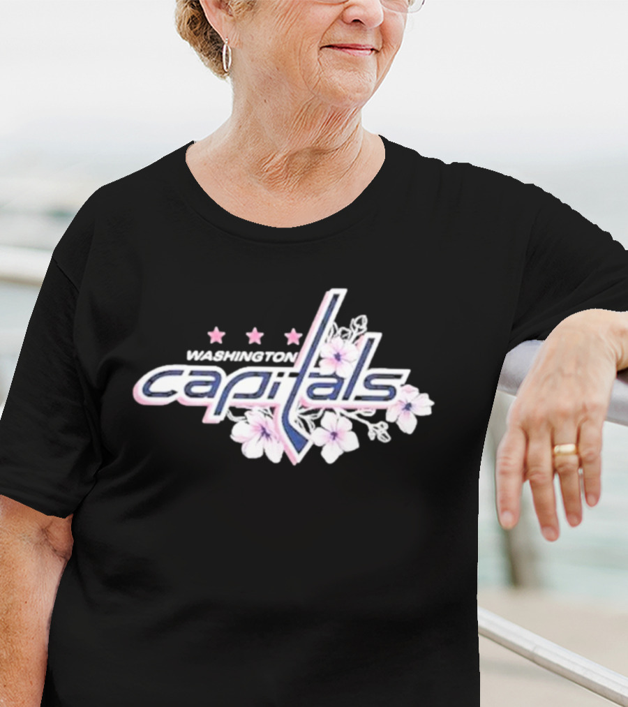 Washington Capitals Cherry Blossom Logo With Flowers And Stars T-Shirt