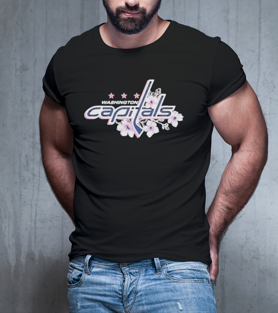 Washington Capitals Cherry Blossom Logo With Flowers And Stars T-Shirt