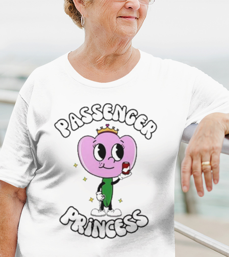 Passenger Princess Doublecrossco Cartoon Character With Crown And Drink T-Shirt