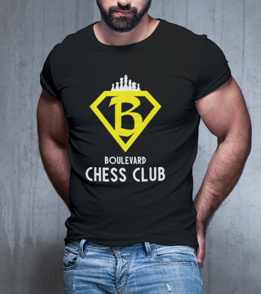 Boulevard Chess Club Logo With Yellow Diamond And Chess Pieces T-Shirt