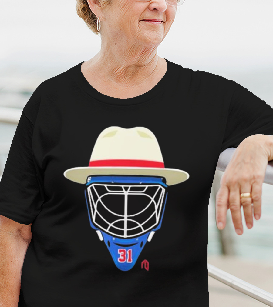 Broadway Goalie Mask Fedora Blue Number 31 T-Shirt