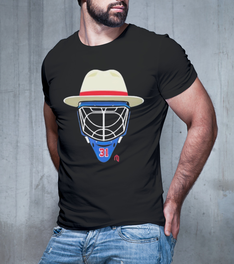 Broadway Goalie Mask Fedora Blue Number 31 T-Shirt