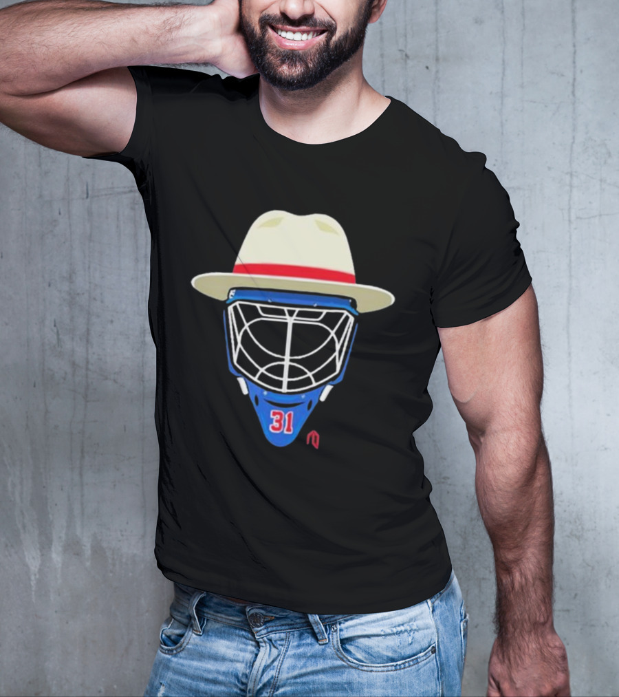 Broadway Goalie Mask Fedora Blue Number 31 T-Shirt