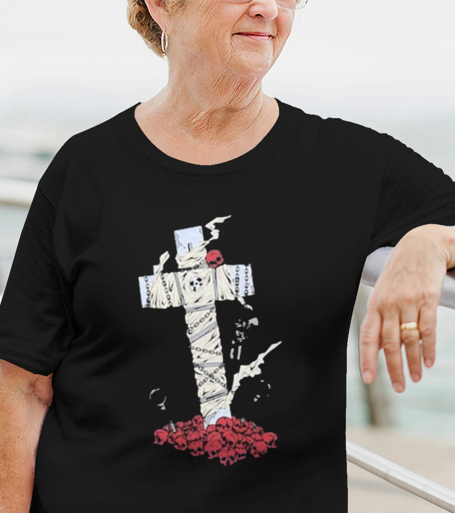 Steady-Hands Wrapped Cross With Chains And Skulls T-Shirt