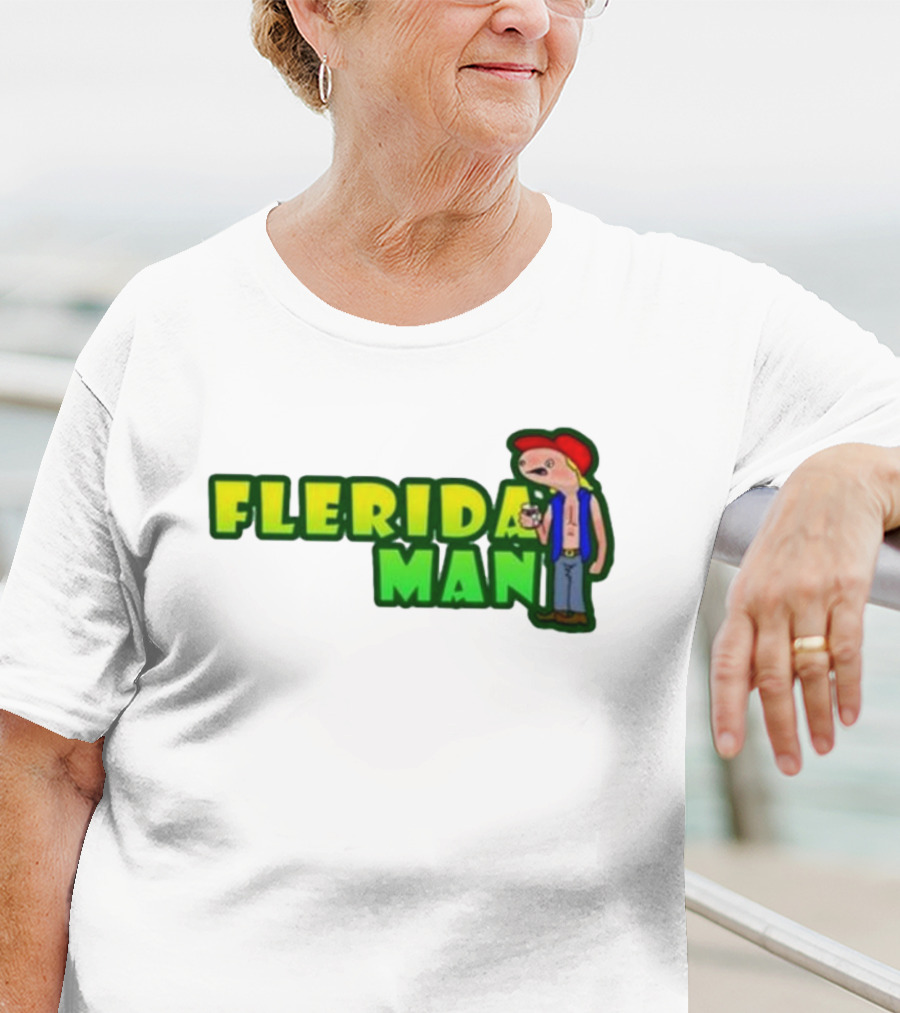 Flerida Man Beer Drinking Cartoon Character With Red Cap And Green Letters T-Shirt