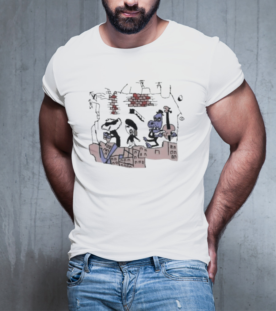 Retro Rad Puppet Band Brick Wall Jam Session T-Shirt