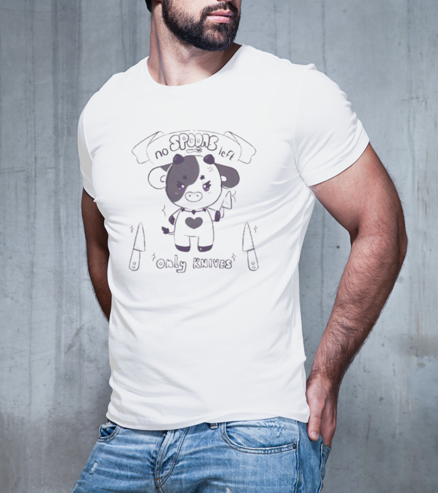 No Spoons Left Only Knives Sugary Carousel Cow With Heart And Knives T-Shirt