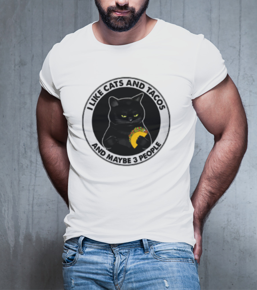 Black Cat I Like Cats And Tacos And Maybe 3 People T-Shirt