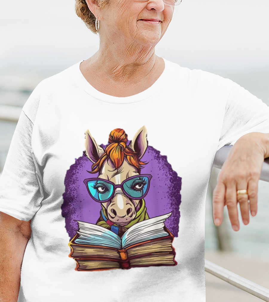 Book Lover Cute Horse Reading Glasses Teacher Librarian T-Shirt