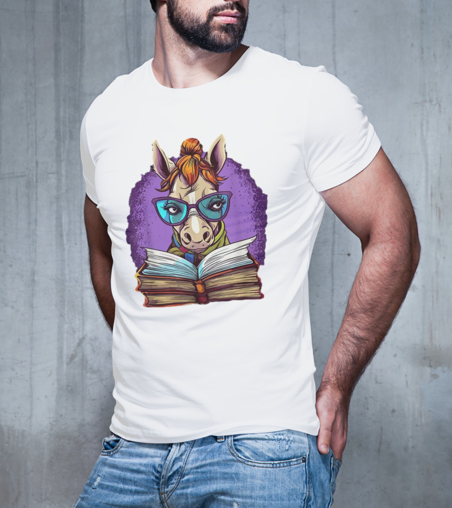Book Lover Cute Horse Reading Glasses Teacher Librarian T-Shirt