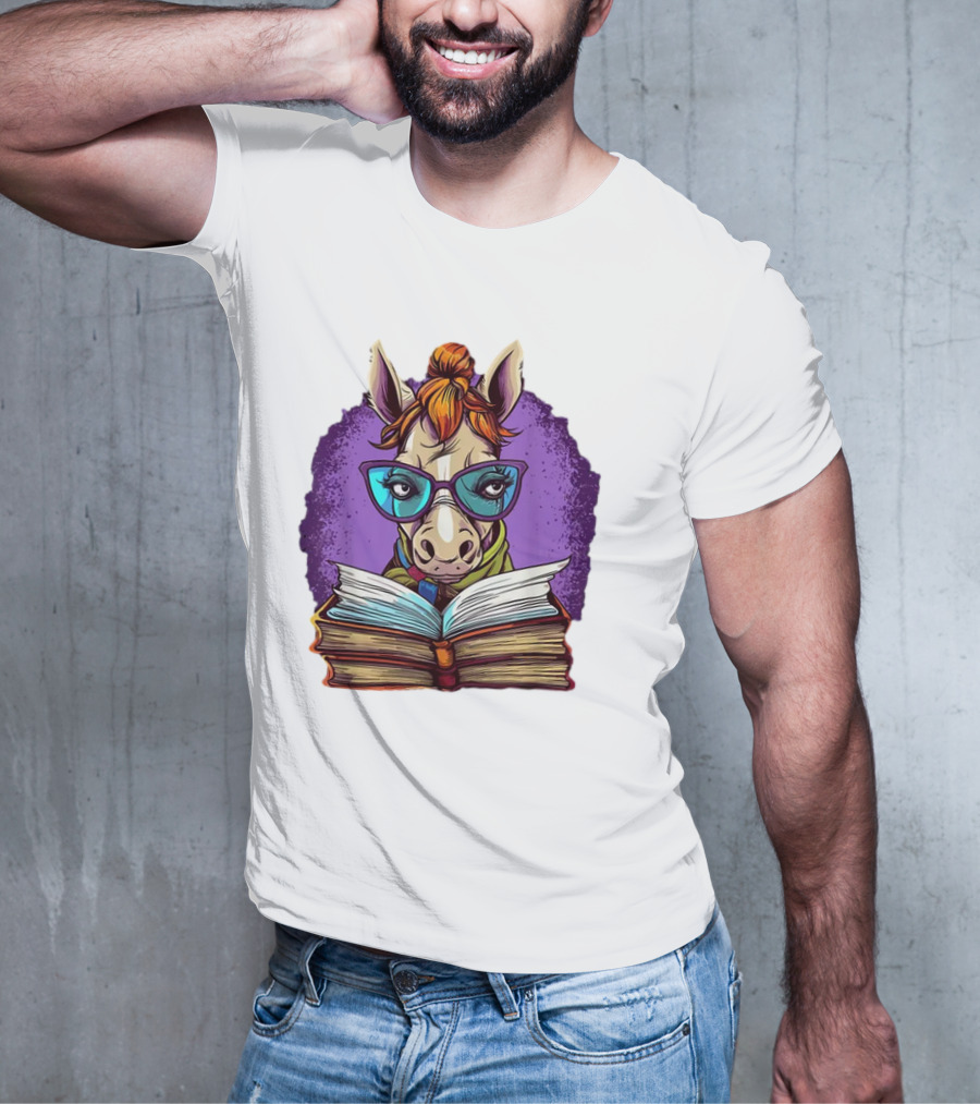 Book Lover Cute Horse Reading Glasses Teacher Librarian T-Shirt