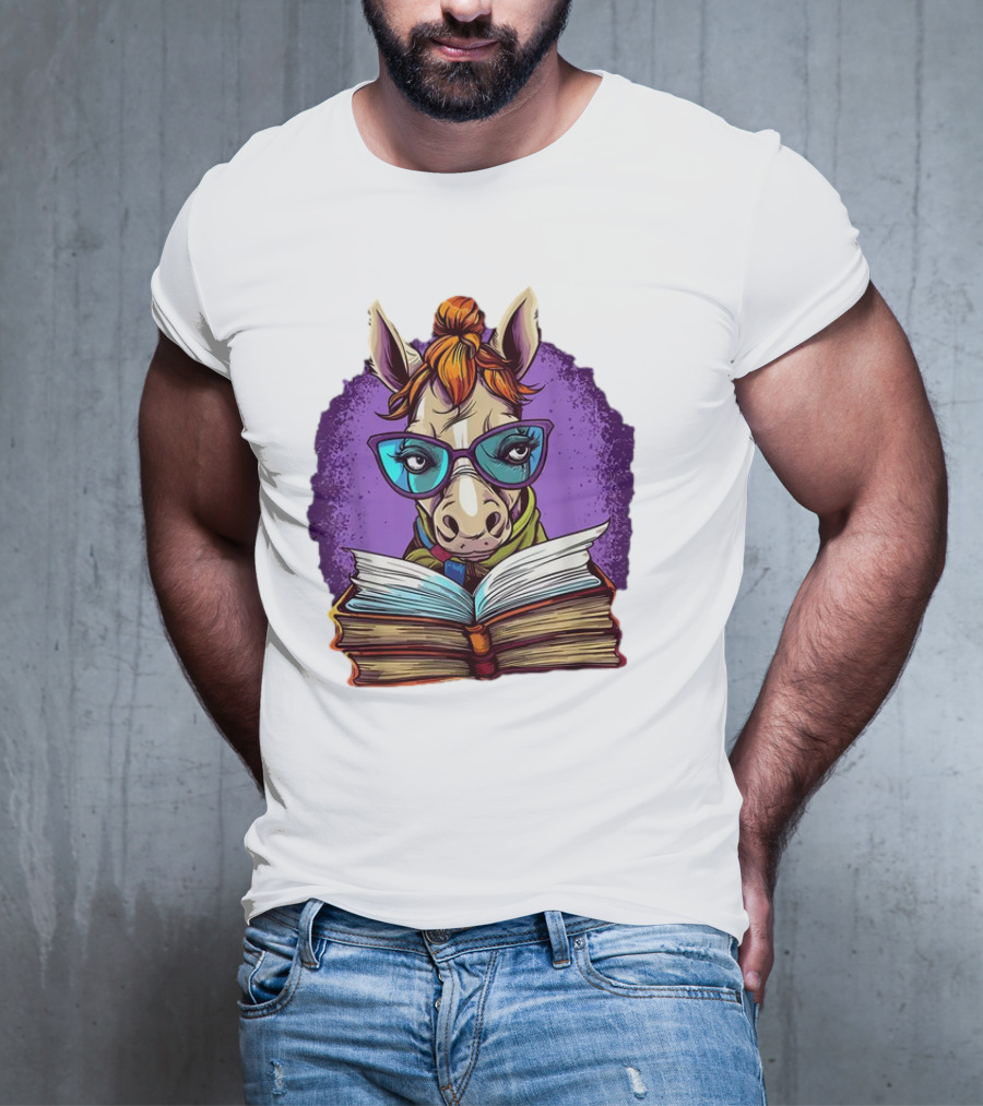 Book Lover Cute Horse Reading Glasses Teacher Librarian T-Shirt
