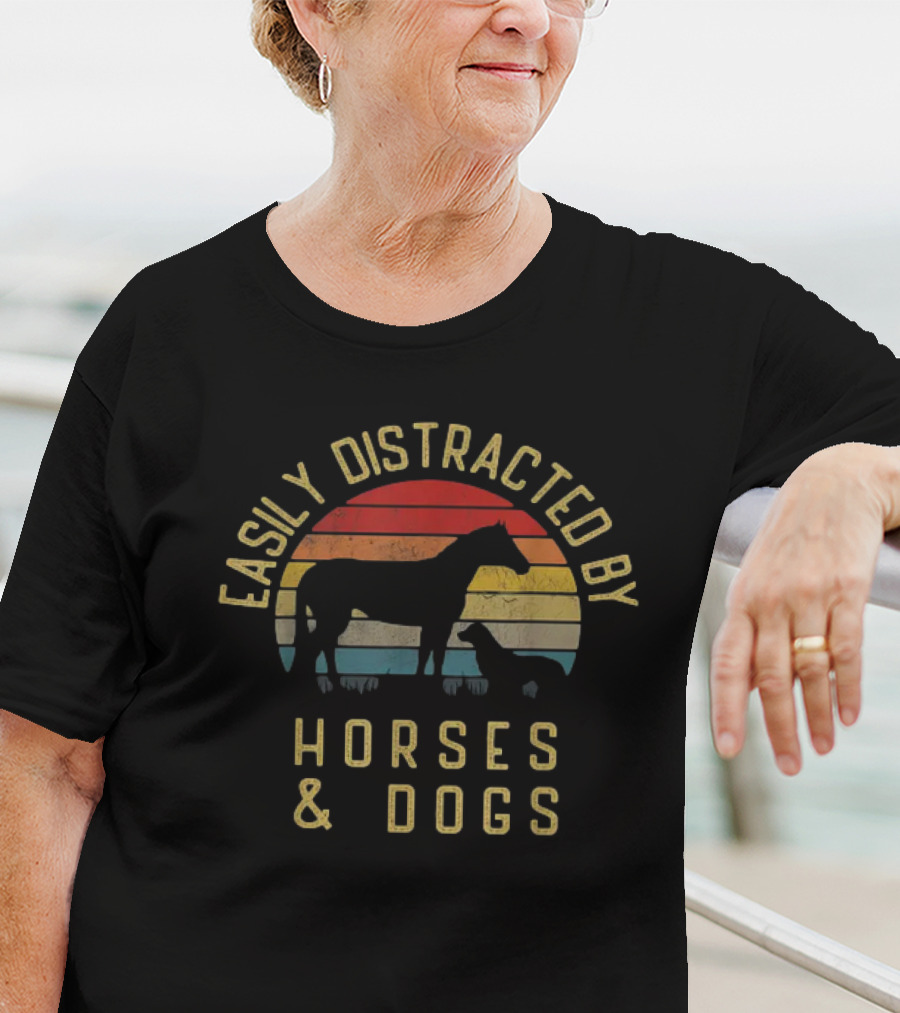Easily Distracted By Horses And Dogs Retro T-Shirt