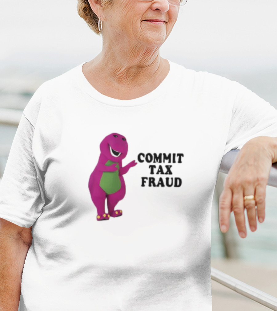 Commit Tax Fraud Purple Dinosaur Joke T-Shirt