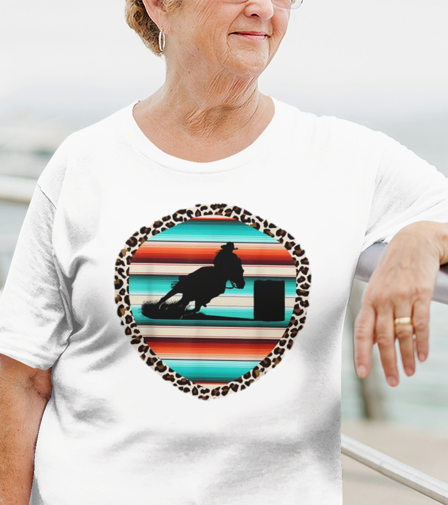 Horse Barrel Racing Rodeo Cowgirl Serape Leopard T-Shirt