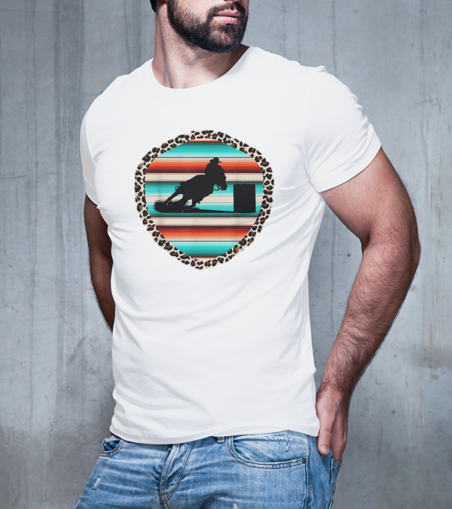 Horse Barrel Racing Rodeo Cowgirl Serape Leopard T-Shirt