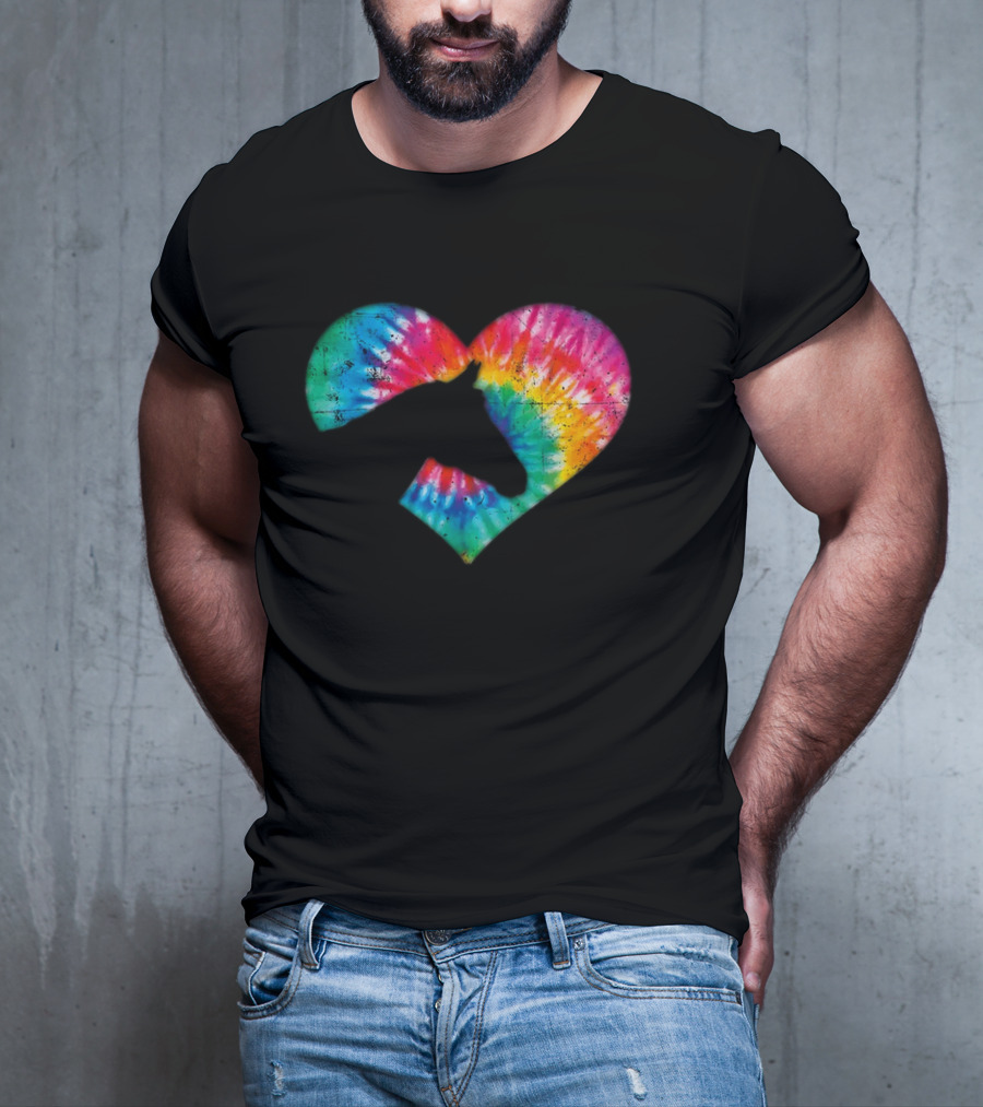 Horse Lover Tie-Dye Rainbow Heart T-Shirt
