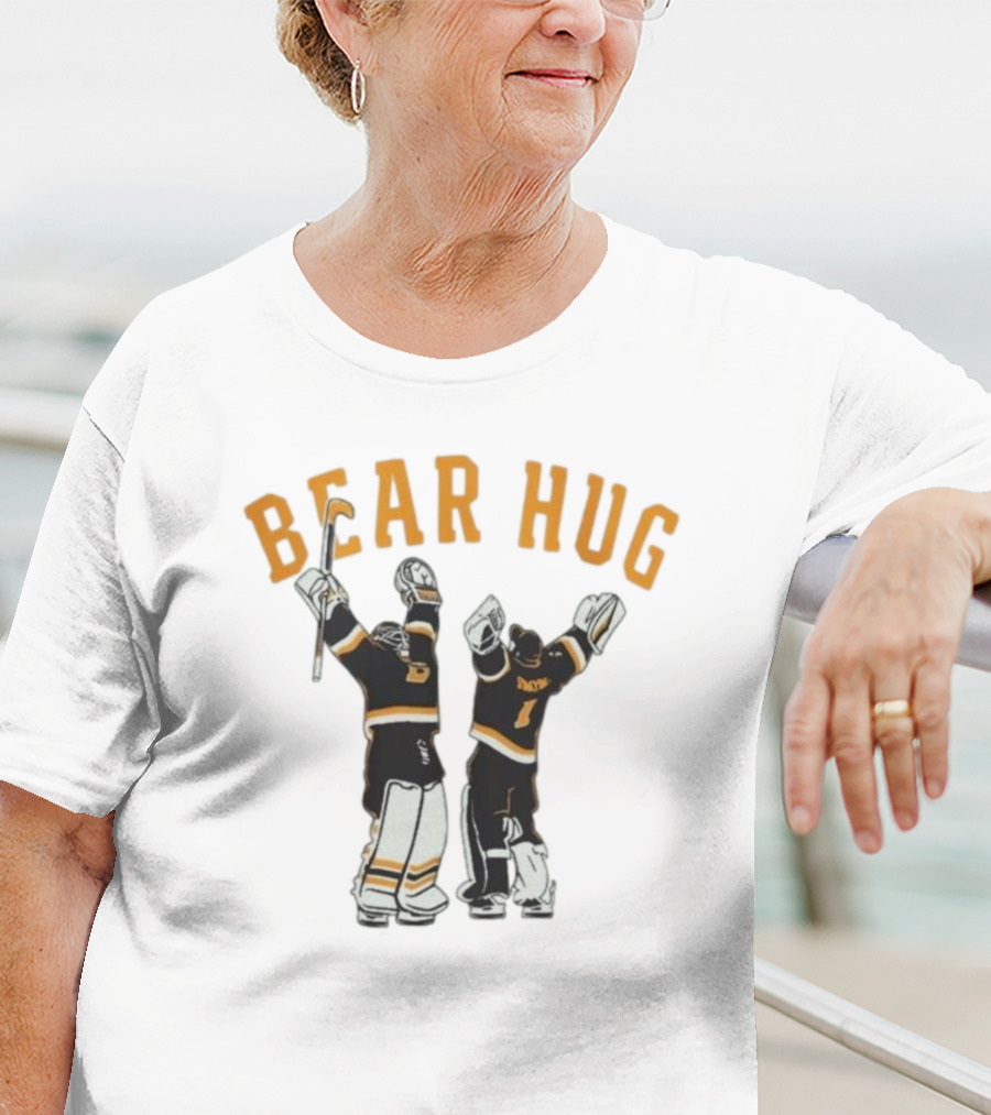 Bear Hug Boston Hockey Linus Ullmark Jeremy Swayman Bruins Goalie Hug Retro T-Shirt