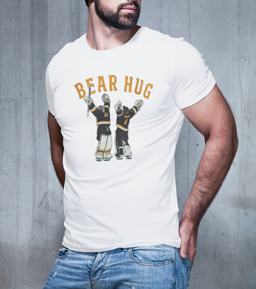 Bear Hug Boston Hockey Linus Ullmark Jeremy Swayman Bruins Goalie Hug Retro T-Shirt