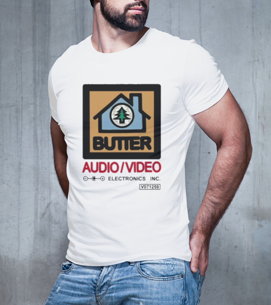 Tommyinnit Wearing Butter Audio Video Electronics Inc. House Symbol With Tree T-Shirt