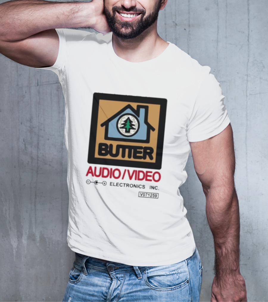 Tommyinnit Wearing Butter Audio Video Electronics Inc. House Symbol With Tree T-Shirt