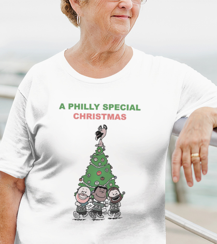 A Philly Special Christmas Motif With Festive Tree And Characters T-Shirt