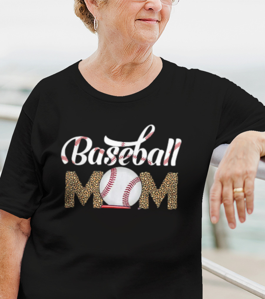 Leopard Baseball Mom Life Mothers Day Catcher Womens T-Shirt