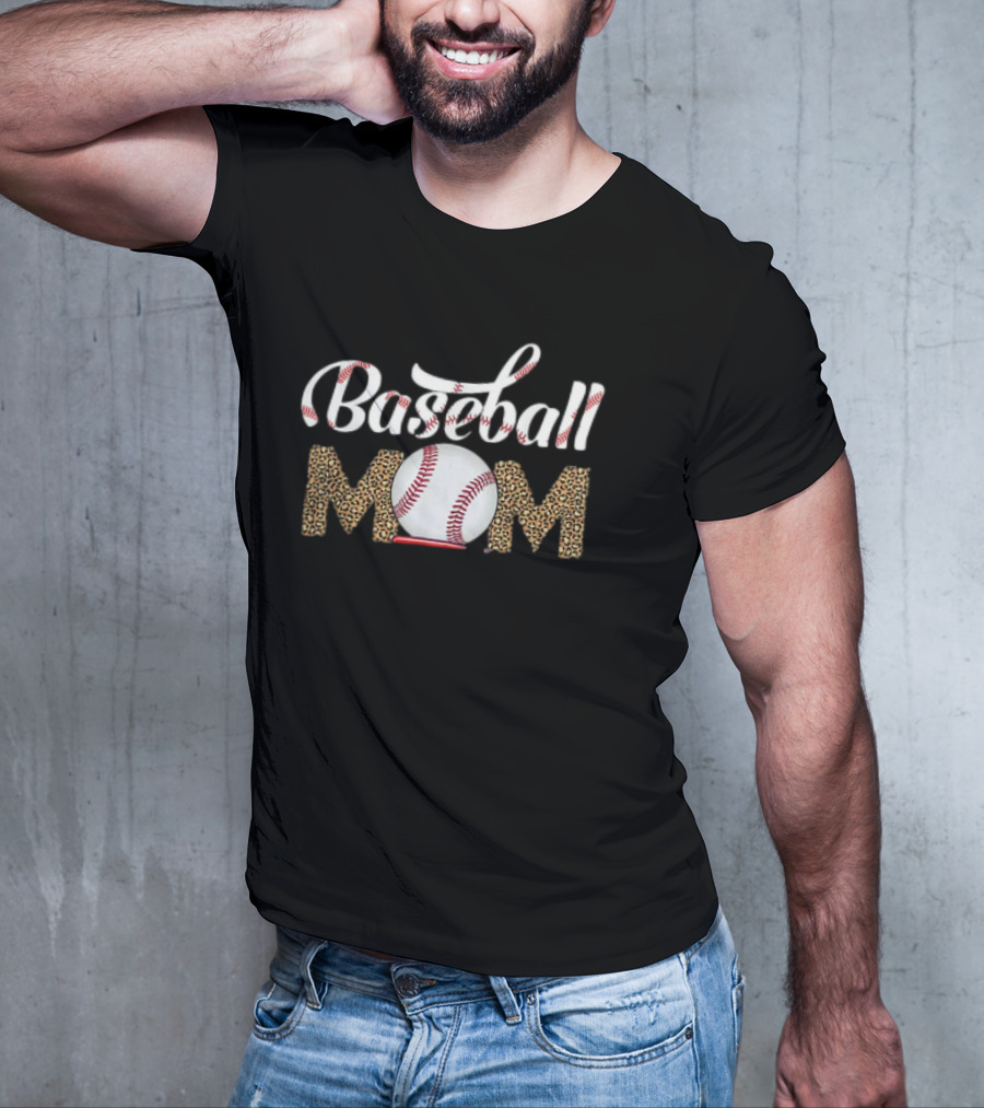 Leopard Baseball Mom Life Mothers Day Catcher Womens T-Shirt