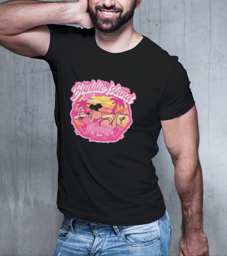 Baddie Island Summer Scene With Palm Trees And Cocktail Imagery - Baddie Budz Vibe T-Shirt