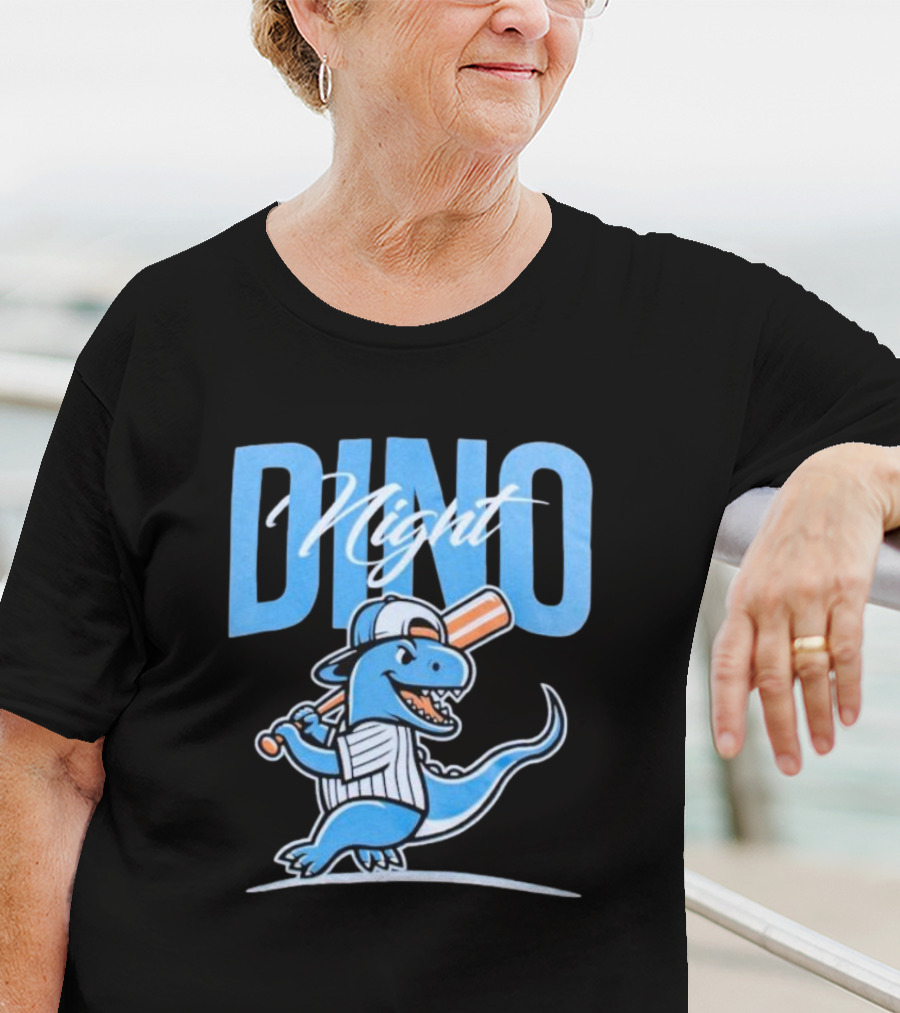 Dino Night Baseball Player Dinosaur In Cap With Bat T-Shirt