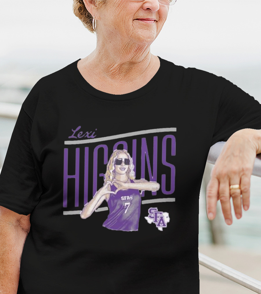 Lexi Higgins SFASU Volleyball Player Number 7 With Sunglasses And Heart Gesture T-Shirt